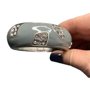 Silvertone Enamel and Rhinestone Clamper Bracelet